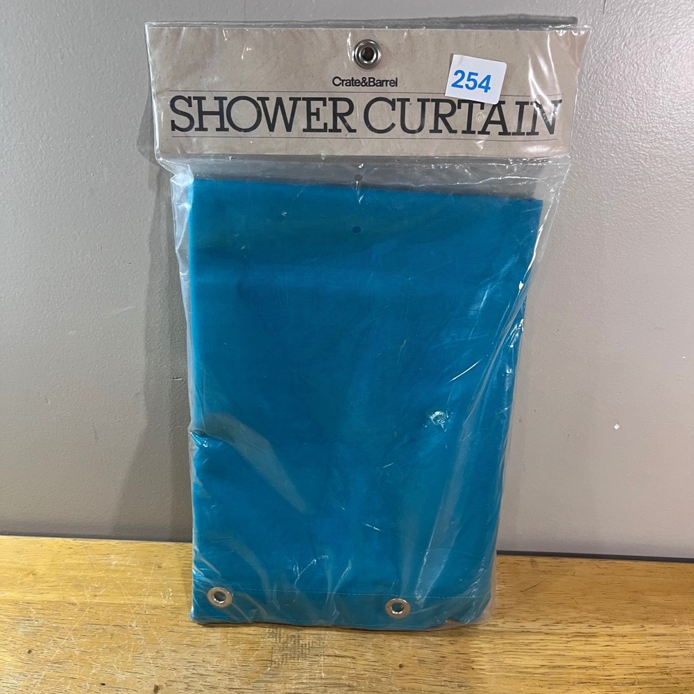 Crate & Barrel Shower Curtain 72x72 Teal Blue Vtg 100% Cotton USA Grommets